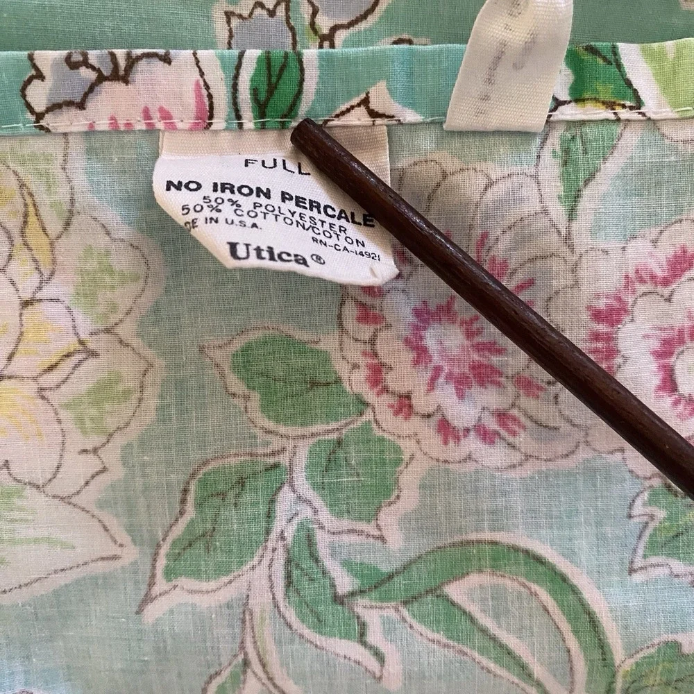 Fleur de Chine Green Pink Floral Full Flat Sheet Utica JP Stevens Odyssey Collec